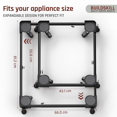 Image of BUILDSKILL Full Metal Washing Machine Stand | 360 Rotating Wheels | Anti-skid Rubber Pads | Compatible with Front & Top Load 7kg-10kg, Refrigerators, Dishwashers, Room Coolers | 160Kg Load Capacity