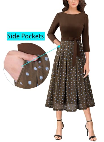 Image of VFSHOW Womens Work Business Casual Church Pockets Belted A-Line Midi Dress