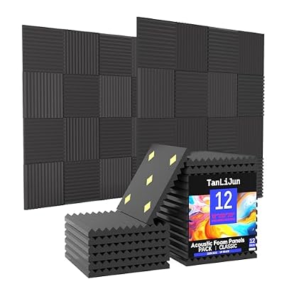 12 Pack Sound Proof Foam Panels for Walls, 1" x 12" x 12" High Density Acoustic Panels, Sound Absorbing Noise Cancelling Foam for Recording Studio, Office, Home Theater (Black, 12 Pack)