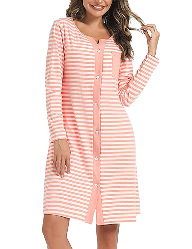 Marvmys Camicia Notte Donna Cotone Corta Cardigan con Scollo V Bottoni Donna Adatto Leggero e Confortevole per Il Parto Ospedaliero Quotidiano per L'Allattamento Seno Rosa-Manica Lunga M