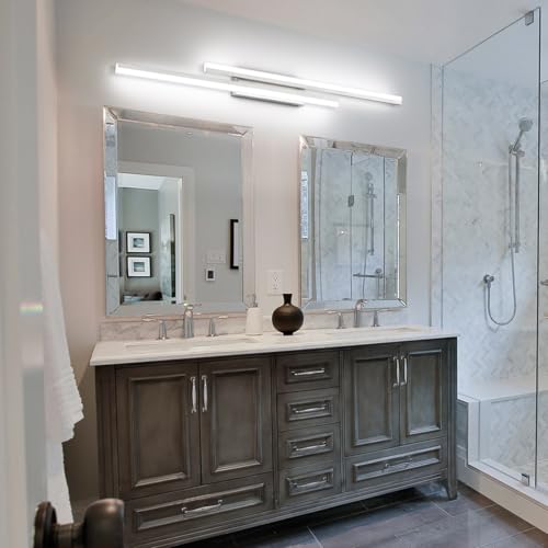 Image of PRESDE 48 Inch Bathroom Light Fixtures Brushed Nickel Vanity Light Bar LED Modern Bath Wall Lighting Over Mirror