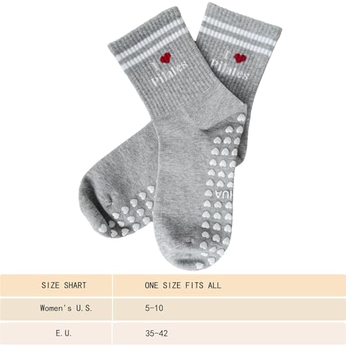 Image of Pilates Socks for Mother's Day,Women Pilates Heart Grip Socks Cuffs,Anti-Skid Cotton Grip for Ballet,Home,Studio 1Pair