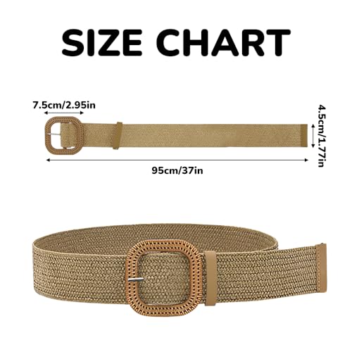 4 Pack Straw Woven Elastic Stretch Waist Belts, Boho Waist Braided Skinny Dress Belts for Women3