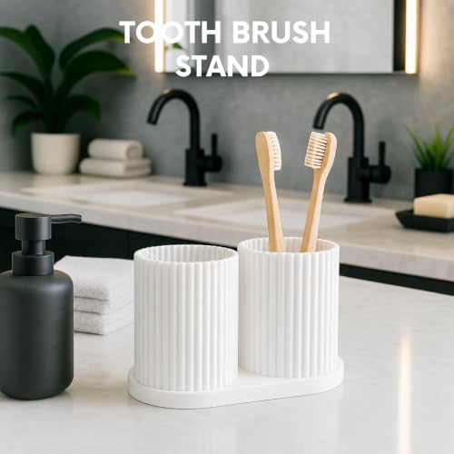 Image of Tooth Brush Holder Bathroom | Brush Holder for Bathroom | Toothbrush Holder & Brush Stand | Bathroom Accessories Organizer | Toothbrush Stand, Comb Holder | (White)