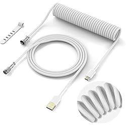 Womier Coiled Keyboard Cable - Detachable Aviator Coiled Cable for Mechanical Gaming Keyboard, Type C to USB A Mix 5.9in for Gaming Key Board and Cellphone, White