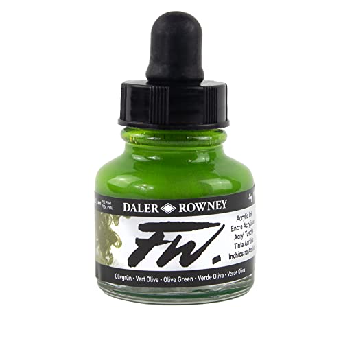 Daler-Rowney FW Acrylic Ink Bottle Olive Green - Versatile Acrylic Drawing Ink for Artists and Students - High-Quality Permanent Calligraphy Ink - Archival Ink for Illustrating and More
