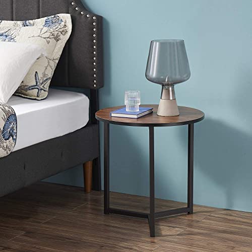 Vecelo Round Coffee End Side Table For Living Room/Bedroom/Couch/Kitchen, Sturdy Nightstand Home Furniture With Metal Frame,Easy Assembly, Brown #TOP4