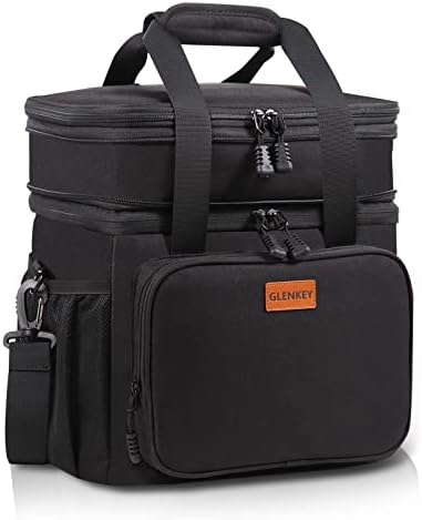 GLENKEY Expandable Large Insulated Lunch Box, Heavy Duty Lunch Cooler Bag Durable Leakproof Lunch Pail for Men Women Adults Work Shift Outdoor Picnic Camping Road Trip, 24 Can, Black