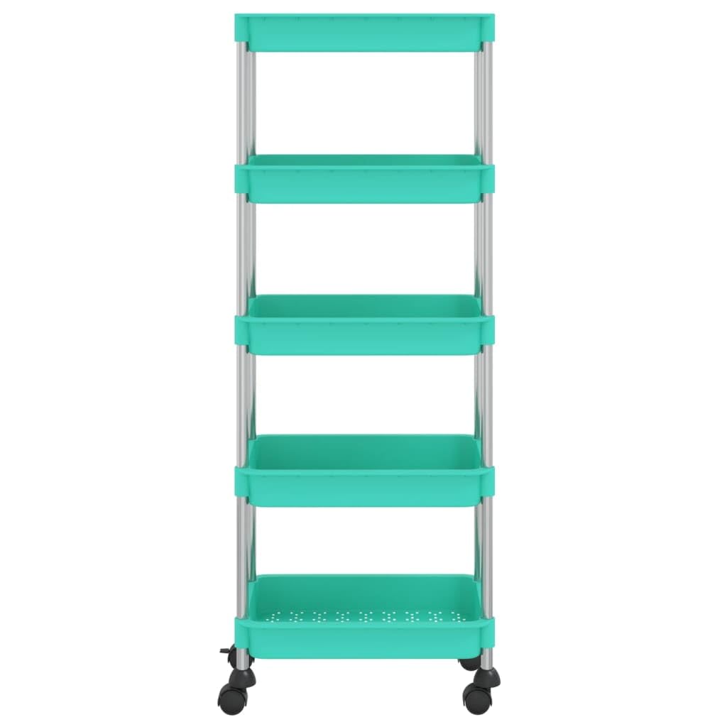 Küchenwagen 5 Etagen Türkis 42x29x128 cm Eisen ABS Allzweckwagen Organizer mit 4 Rollen und herausnehmbaren Körben für Küche Bad Büro Haushalt