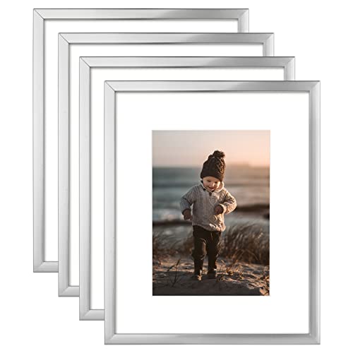 Kinlink 8X10 Picture Frames Silver, Photo Frames With Real Glass For Picture 5X7 With Mat Or 8X10 Without Mat, Composite Wood Picture Frames For Table Top And Wall Mounting - Set Of 4 #TOP20