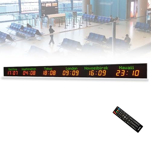 Orologio Mondiale con 6 Città, Orologio con Fusi Orari Mondiali A LED, con Telecomando, Luminosità 1000Cd, Lunghezza D'Onda 620-625Nm, Distanza Visiva 15-20M, per Hotel E Aeroporti