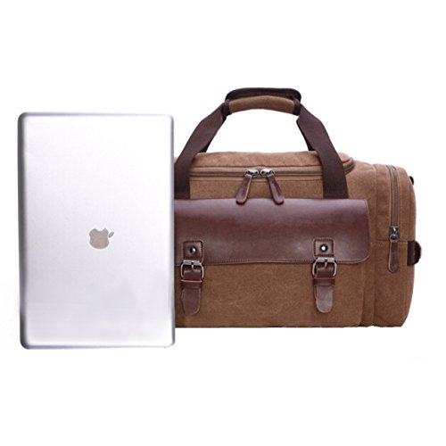 Queenie - Large Unisex Canvas Overnight Travel Tote Luggage Weekend Duffel Bag Shoulder Bag Gym Bag (Model 8830 Coffee)