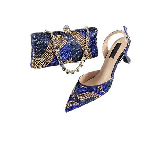Wine Women Stones Shoes And Bag Set African Ladies Pumps Match With Handbag Purse Clutch Pointed Toes Sandals