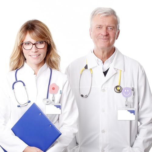 8 peças de carretéis de crachá retráteis, porta-crachás coloridos de flor e sorriso, porta-crachás d