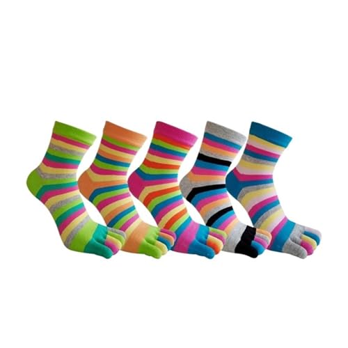 Calcetines de dedos de algodón a rayas con cinco pares elásticos de corte corto