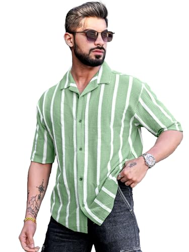 Image of Maniac || Mens || Striped || Collared Neck || Half Sleeve || Popcorn Knitted || Shirt