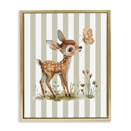 Stupell Industries 'Baby Deer with Butterfly'�A�t���[�e�B���O�t���[���L�����o�X�A�[�g�A�S�[���h�A65.2×31�C���`�A�|���₷�����A�č����ALSR Design Studio��