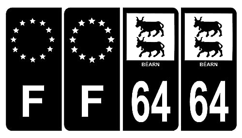 HADEXIA - Lote de 4 adhesivos para matrícula de coche (64 unidades), color negro y F