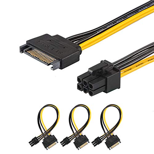 J&D (3 Pack) SATA 15 Pin to 6 Pin PCI Express (PCIe) Graphics Video Card Power Cable Adapter (20 cm)