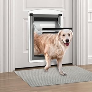 Giant canine door for door metal canine door for exterior door with telescoping tunnel magnetic double flaps design and two sliding lock panels for pets as much as 110lbs white   cucciolini doodles
