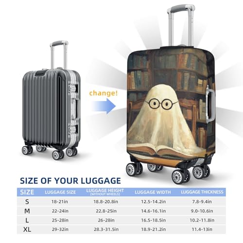 Cute Ghost Reading Wearing Glasses Elastic Travel Luggage Covers Dustproof Scratch-Resistant Suitcase Protector Fit 22-24 Inch4
