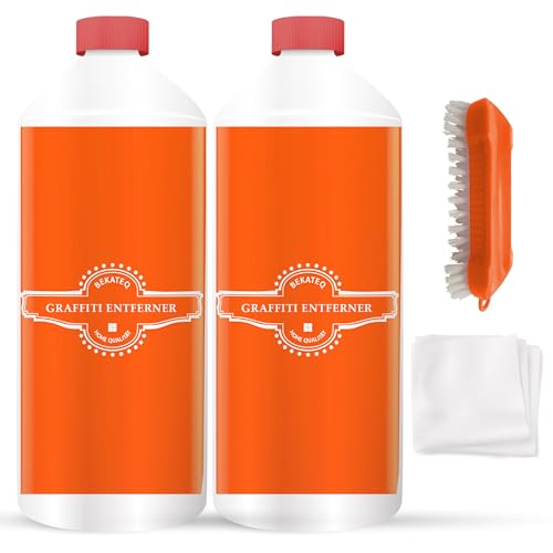 Graffiti-Entferner Reinigungsset 2x 0,75l + Bürste + Vliestuch - Sprühlacke Graffiti Filzstift Farbe Lack Entferner geruchsmild schnell und gründlich - Abbeizer, Lackentferner - BEKATEQ LS-717