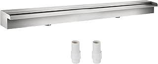 BuoQua Waterfall Pool Fountain 150 cm Rectangular Pool Fountain Constructed Stainless Steel Swimming Pond Waterfall Blade Cascade, White