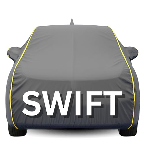 Image of Avecrew 100% Waterproof Car Cover for Swift All Model Mirror & Antenna Pocket Triple Stitched, Dustproof Full Body Protection (Heat & UV Resistant,Grey)