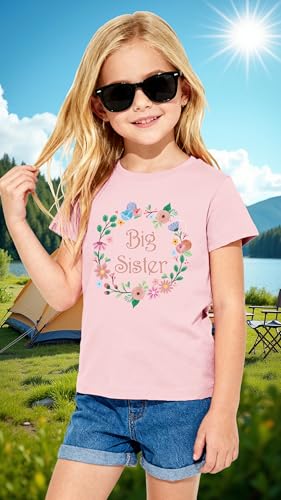 Big Sister Shirts for Girls Cute Floral Childrens T-Shirt Promoted to Big Sister Tee Tops3