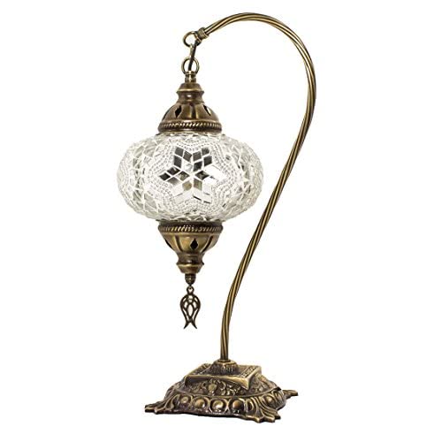Lámparas de mesa y mesilla de noche - Lámpara de mesa de mosaico turco, impresionante estilo marroquí, pantalla de globo único, serie de cuello de cisne