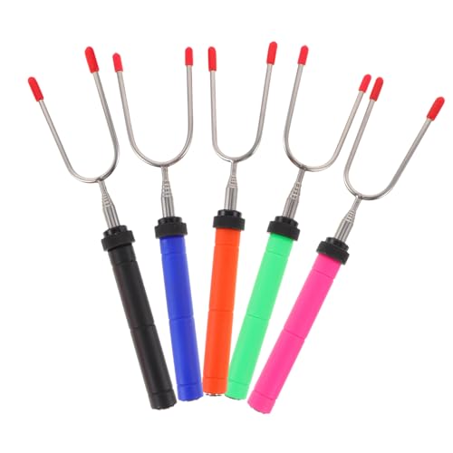 GALPADA 5Pcs Stainless Steel Meat Fork Rotating Bbq Grill Tool for Roasting Sausages Hot Dogs Vegetables Camping Outdoor Cooking Accessories with Storage Bag