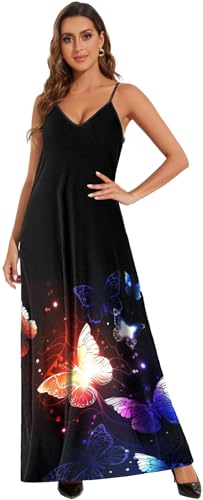 Image of Women's Maxi Sunflower Dresses Sleeveless Long Tie Dye Dress Casual Sundresses with Pockets