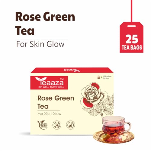 Image of Teaaza Rose Green Tea Bags | 25 Pieces | For Glowing Skin | Made with 100% Whole Leaf & Natural Rose Petals