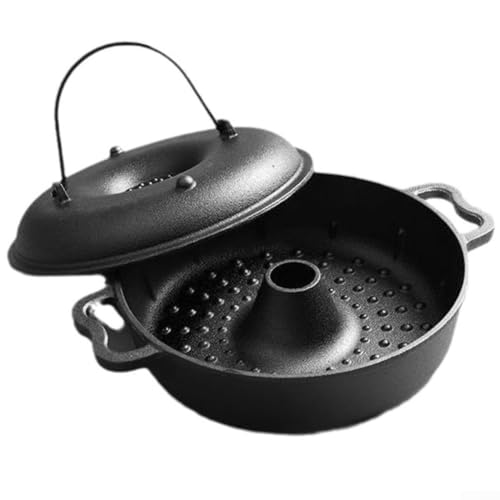 Gegossene Grillpfanne mit Deckel, entworfen für gleichmäßiges Garen von Süßkartoffeln, Hühnerflügeln und Gemüse