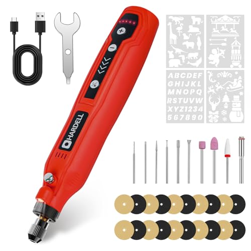 Image of HARDELL Cordless Rotary Tool, 5 Speed Rechargeable Engraving Pen - Electric Engraving Tool for 60+ Surfaces - Beginner Friendly with 37 Accessories, Ultimate Engraving Pen Kit for Artists & DIYers