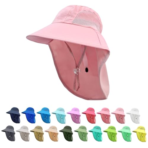 Image of Rosoz Kids Sun Hat with Neck Flap UV Protection Summer Toddler Beach Hat Unisex Ponytail Hat Wide Brim Fishing Hat