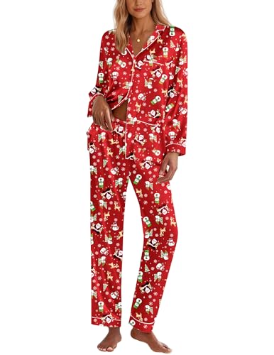 Image of Ekouaer Pajamas for Women Silk Satin Button Down Long Sleeve Pajama Sets