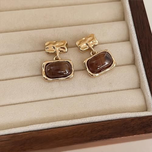 1 Pair Winter Brown Geometric Plated 14K Earrings Retro Gold Texture Earrings Women4