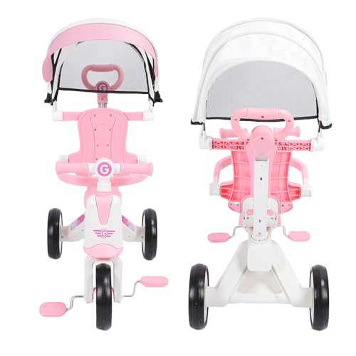 Cuifati Triciclo para Bebés de 18 Meses a 5 Años, Triciclo Multifuncional para Niños con Manija de Empuje Ajustable para Padres, Luz Musical, Toldo Plegable y Ruedas Silenciosas de EVA, Regalo de