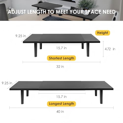 Across-Star Dual-Monitor-Stand-Riser-For-Desk Adjustable Length 32-40 Inch，Large Desktop Computer Monitor Riser For 2 Screens，Desk Shelf Organizer Riser Stand For Computer/Laptop/PC/Printer/TV Black by Across-Star - Image 3