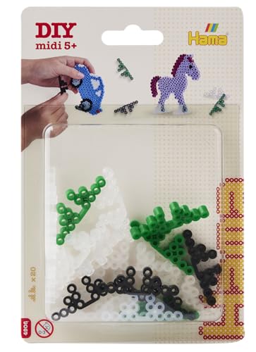 HAMA Blíster pequeño de perlas | 20 soportes para cuentas (4 verdes, 4 negros y 12 transparentes) | Accesorios creativos para manualidades y mosaicos infantiles