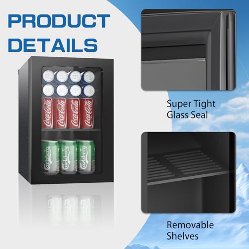 Image of Erivess 0.9 Cubic Feet Mini Fridge, 24 Can Freestanding Beverage Refrigerator with Acrylic Front Door for Soda Beer, Under Counter Small Refrigerator with Adjustable Shelves for Home Bar Office(Black)