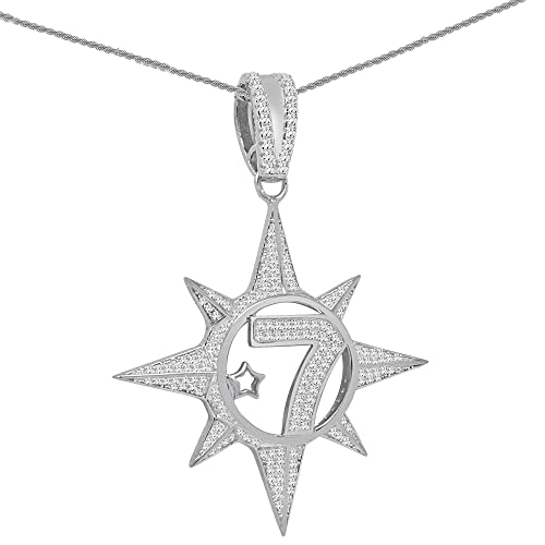 Real Genuine Sterling Silver Five Percenter 2.00 Cwt. Simulated Diamond 14K Gold On Allah Five-Percent Nation Pendant Muslim Charm Chain Neckless Set (White Gold Finish) - Main Image