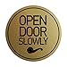 Signs ByLITA Circle Open Door Slowly Sign (Brushed Gold) - Small