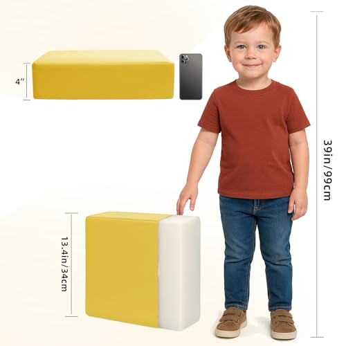 Image of Eiury Booster Seat for Kitchen Chair, Toddler Booster Seat for Dining Table, Waterproof PU Leather Kids Seat Cushion with Adjustable Straps, Non-Slip Bottom, Wipeable Seat Pad,Yellow