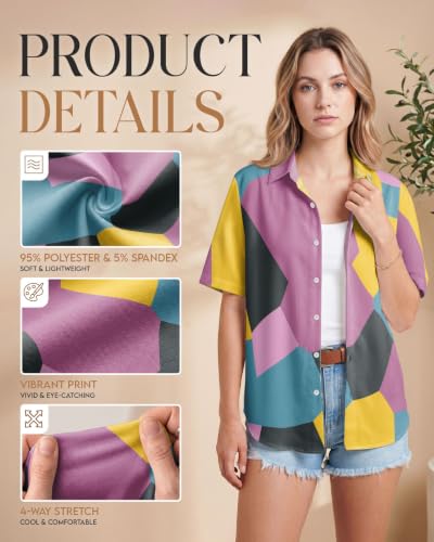 Image of 99TIMORO Fantasy Character Button Down Shirt for Women Short Sleeve | Novel Movie Themed V Neck Collared Tops Lightweight Breathable Beach Vacation Casual Wear Summer Mother Gifts Classic Fit