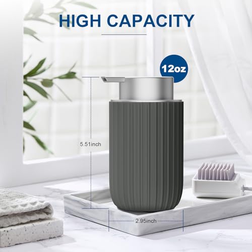 Image of Ceramic Foaming Soap Dispenser, 12 oz Bathroom Foam Hand Soap Dispenser, Refillable Lotion Soap Dispenser with Removable Pump for Kitchen Hand Wash Dispenser, Modern Home Decor (2Pack-Matte Grey)