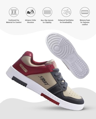 ASIAN Men's TARZAN-04 Beige Sneakers BEIGE MAROON - Image 5
