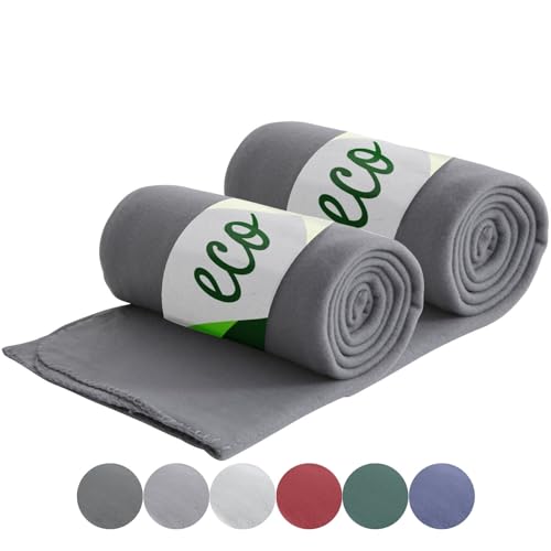 wometo 2er Set Eco Fleecedecken aus 100% recyceltem Material + OekoTex geprüft 130x160 cm ca. 400 g - grau schwer mit Anti-Pilling und Kettelrand