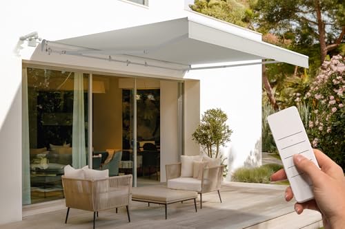 Cazeboo Store banne motorisé 4x3m Semi-Coffre - Toile Beige 320g/m² UV50+ - Structure Aluminium...